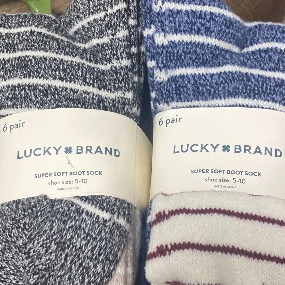 12 Pair Lucky Brand Super Soft Boot Sock for Women's Shoe 5-10 Blue Gray Black